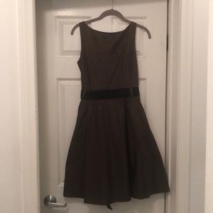 Chocolate Brown Party dress w/ black velvet ribbon belt and black petticoat